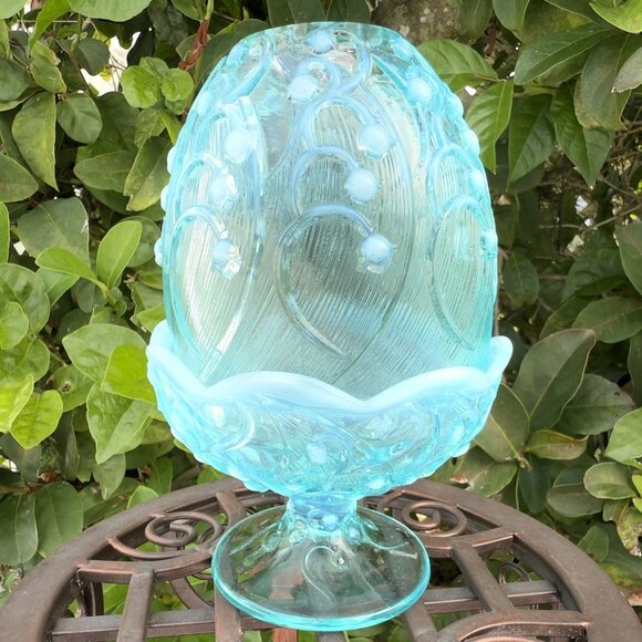 Fenton ICE BLUE Opalescent Lily Of The Valley Glass Fairy Lamp 7” EXCELLENT - Picture 3 of 8